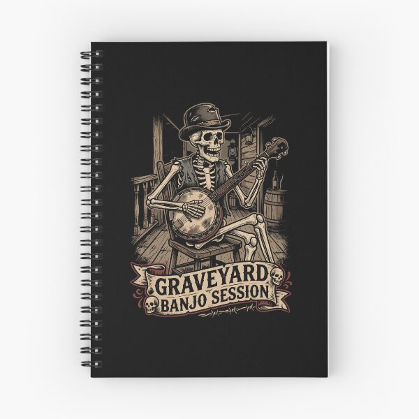 Item preview, Vintage dark Americana illustration of a skeleton picking the banjo designed and sold by Designart68.