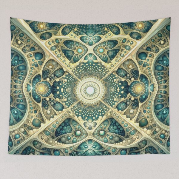 Item preview, Cosmic Teal and Gold Fractal Mandala designed and sold by Frackxion.
