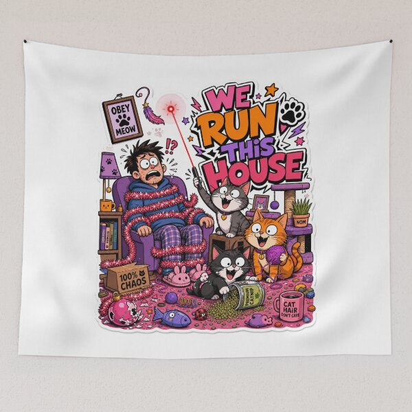 Item preview, We Run This House Chaotic Funny Christmas Cat Takeover Tee designed and sold by Design Vibras.