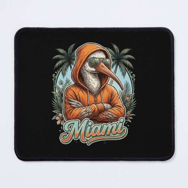 Item preview, Cool streetwear illustration of a stylish ibis wearing an orange hoodie and sunglasses against a retro tropical Miami palm tree frame. designed and sold by Designart68.