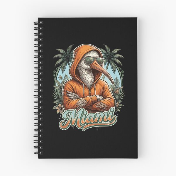 Item preview, Cool streetwear illustration of a stylish ibis wearing an orange hoodie and sunglasses against a retro tropical Miami palm tree frame. designed and sold by Designart68.