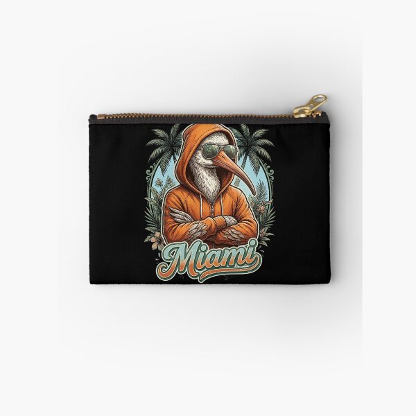 Item preview, Cool streetwear illustration of a stylish ibis wearing an orange hoodie and sunglasses against a retro tropical Miami palm tree frame. designed and sold by Designart68.