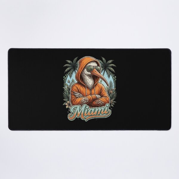 Item preview, Cool streetwear illustration of a stylish ibis wearing an orange hoodie and sunglasses against a retro tropical Miami palm tree frame. designed and sold by Designart68.