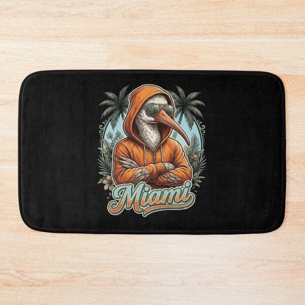 Item preview, Cool streetwear illustration of a stylish ibis wearing an orange hoodie and sunglasses against a retro tropical Miami palm tree frame. designed and sold by Designart68.