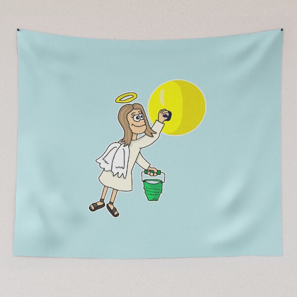 Item preview, Funny Angel Polishing Sun Sticker | Cosmic Housekeeping Meme designed and sold by MyxaART.