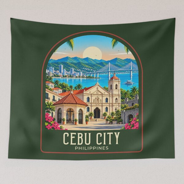 Item preview, Cebu City Vintage Travel Illustration designed and sold by HomeLivingCo.