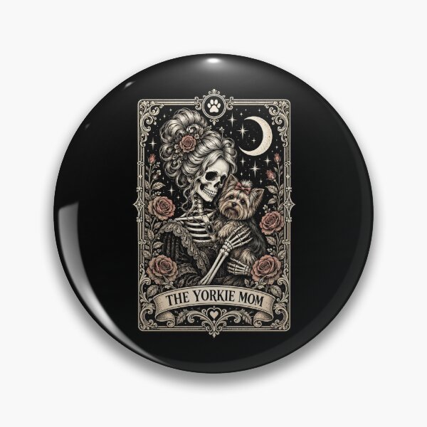 Item preview, Yorkie Mom Gothic Skeleton Floral Moon Art designed and sold by ROUX-ART.