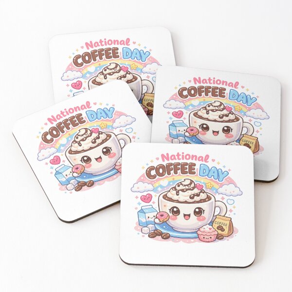 Item preview, National Coffee Day – Cute Kawaii Coffee Cup & Sweet Treats Illustration designed and sold by Sommium .