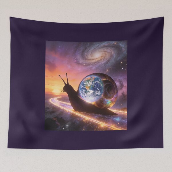 Item preview, Cosmic Snail Carrying Planet Earth Through Galaxy designed and sold by OksArtStudio.