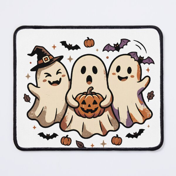 Item preview, Cute Halloween Ghost Trio with Witch Hat, Pumpkin and Bats Illustration designed and sold by abdelski.