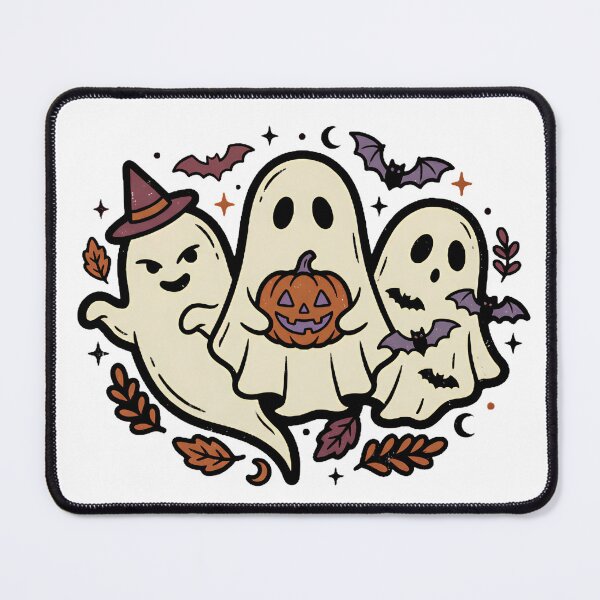 Item preview, Cute Halloween Ghost Trio with Witch Hat, Jack-o-Lantern and Bats Illustration designed and sold by abdelski.