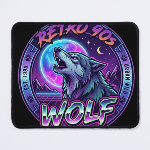 Item preview, 90s Vintage Howling Wolf | Cyberpunk Synthwave Graphic designed and sold by NightshadeWolfs.