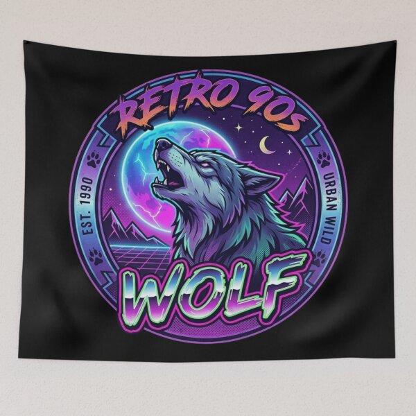 Item preview, 90s Vintage Howling Wolf | Cyberpunk Synthwave Graphic designed and sold by NightshadeWolfs.