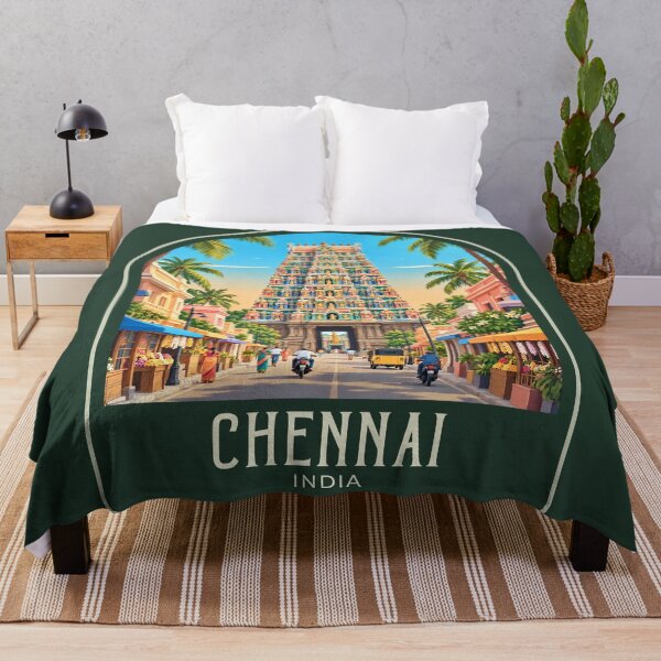 Item preview, Chennai Vintage Travel Illustration designed and sold by HomeLivingCo.