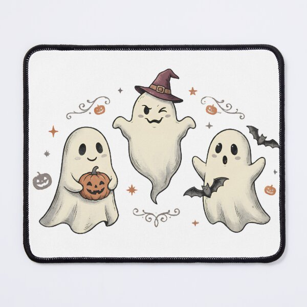Item preview, Cute Halloween Ghost Trio with Witch Hat, Pumpkin and Bats Illustration designed and sold by abdelski.
