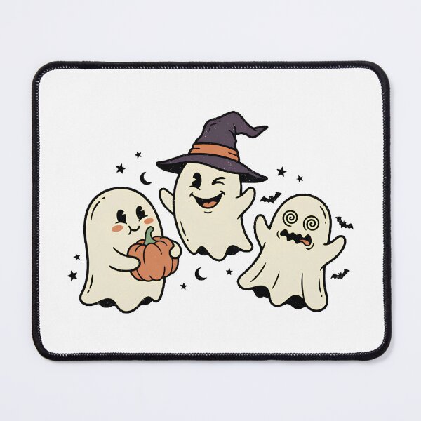 Item preview, Funny Halloween Ghost Trio with Witch Hat, Pumpkin and Dizzy Eyes Illustration designed and sold by abdelski.