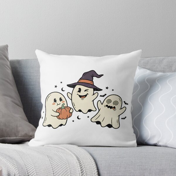 Item preview, Funny Halloween Ghost Trio with Witch Hat, Pumpkin and Dizzy Eyes Illustration designed and sold by abdelski.