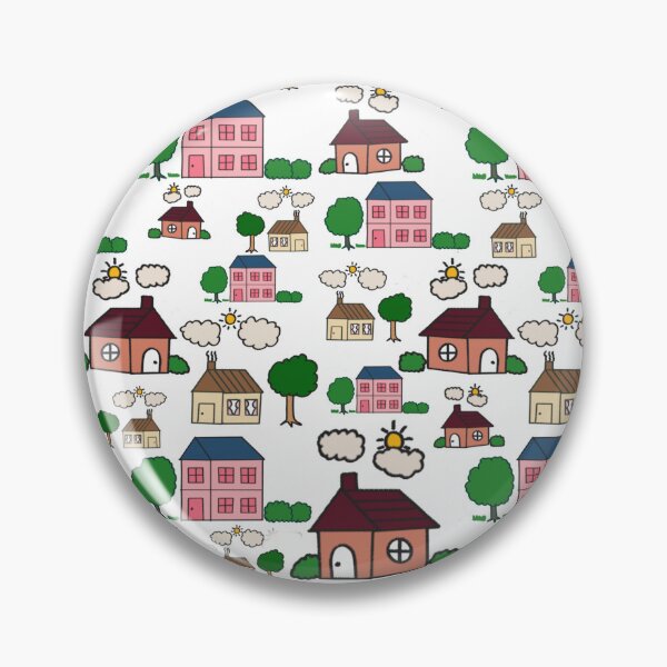 Item preview, Cute Doodle Village Houses and Trees Seamless Pattern designed and sold by Sasitee.