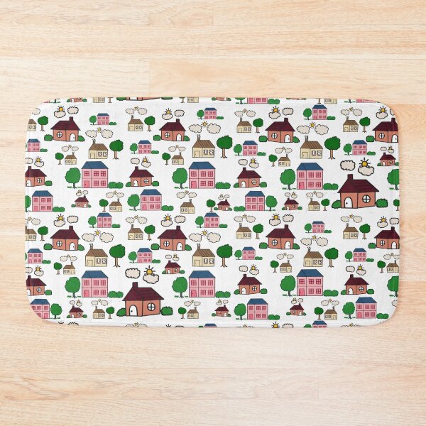 Item preview, Cute Doodle Village Houses and Trees Seamless Pattern designed and sold by Sasitee.