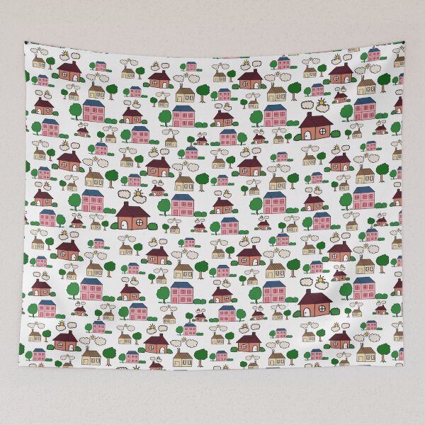 Item preview, Cute Doodle Village Houses and Trees Seamless Pattern designed and sold by Sasitee.