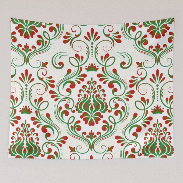 Item preview, Classic Christmas Damask Pattern: Traditional Red & Green Holiday Floral Repeat designed and sold by VibranPalette.