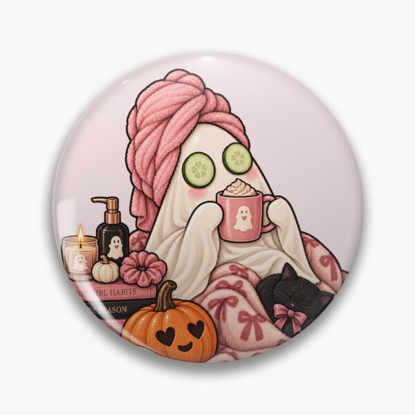 Item preview, Spooky Self Care Ghost – Cozy Halloween Spa Night & Pink Ghost designed and sold by SnugbugStudios.