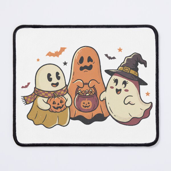 Item preview, Retro Halloween Ghost Trio with Scarf, Candy Bucket and Witch Hat Illustration designed and sold by abdelski.