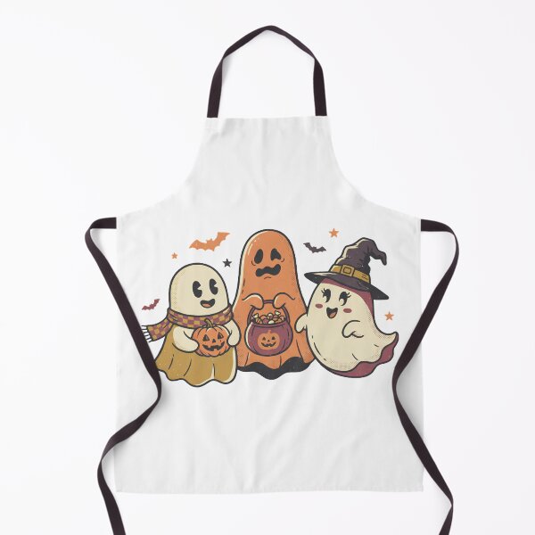 Item preview, Retro Halloween Ghost Trio with Scarf, Candy Bucket and Witch Hat Illustration designed and sold by abdelski.