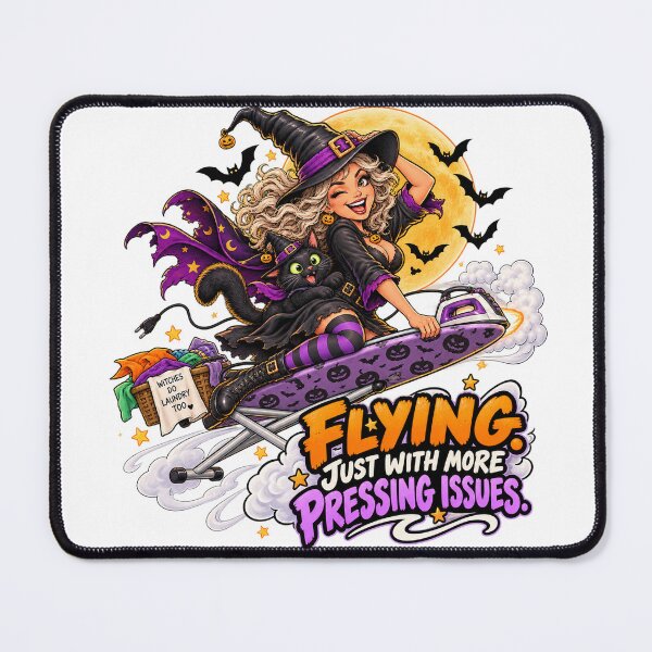 Item preview, Funny Witch Flying on an Ironing Board – Pressing Issues designed and sold by EwelinaBa.