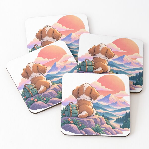 Item preview, Little Dog Mountain Adventure – Cute Hiking Puppy and Scenic Sunset designed and sold by KateVil.
