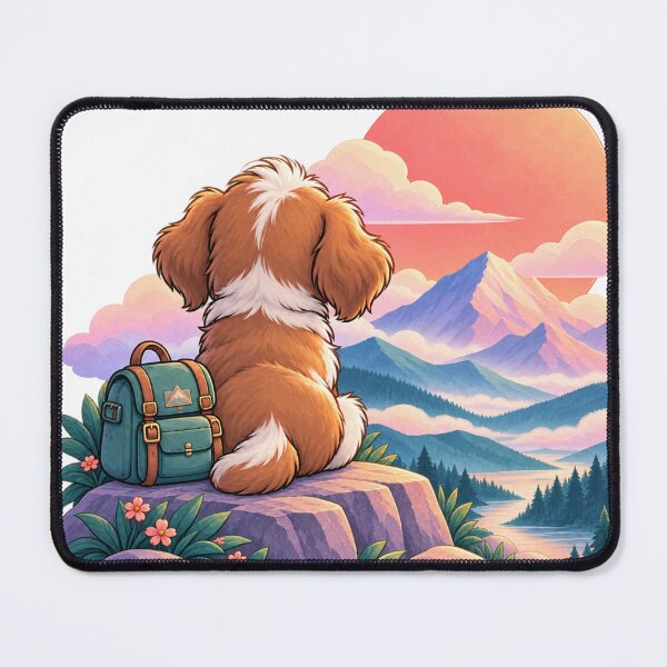 Item preview, Little Dog Mountain Adventure – Cute Hiking Puppy and Scenic Sunset designed and sold by KateVil.