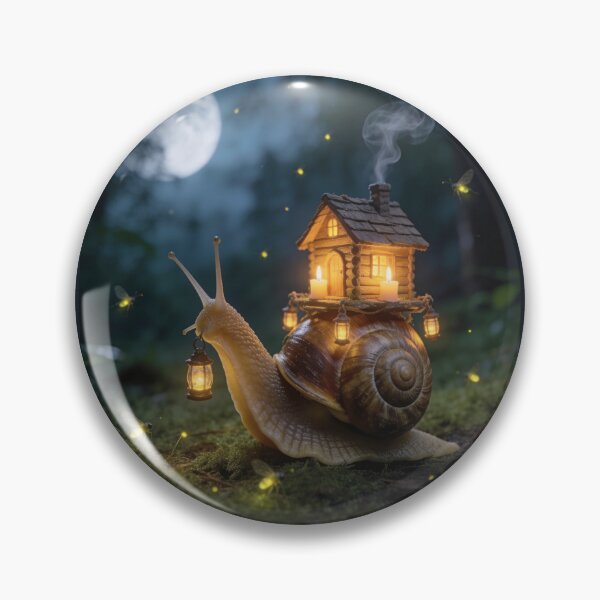 Item preview, Cozy Cabin Snail Carrying Lantern in Night Forest designed and sold by OksArtStudio.
