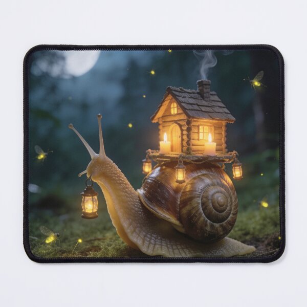 Item preview, Cozy Cabin Snail Carrying Lantern in Night Forest designed and sold by OksArtStudio.