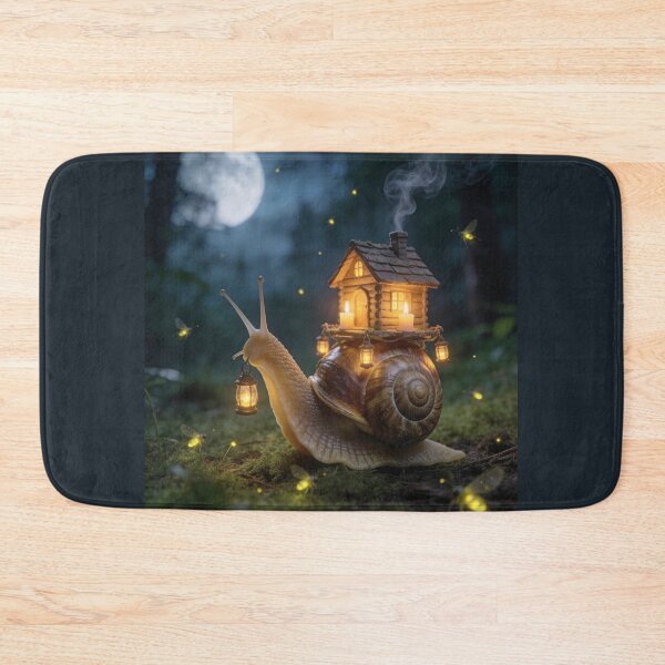 Item preview, Cozy Cabin Snail Carrying Lantern in Night Forest designed and sold by OksArtStudio.