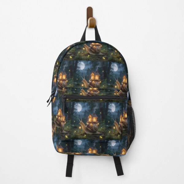 Item preview, Cozy Cabin Snail Carrying Lantern in Night Forest designed and sold by OksArtStudio.