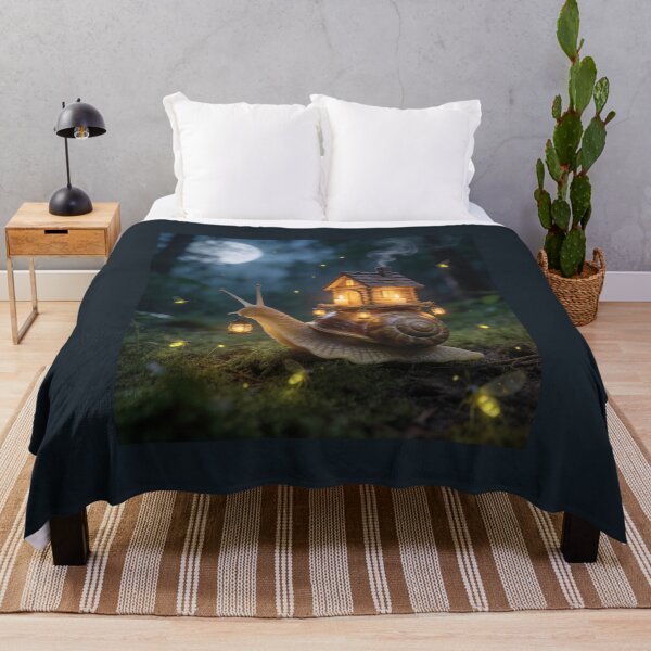 Item preview, Cozy Cabin Snail Carrying Lantern in Night Forest designed and sold by OksArtStudio.
