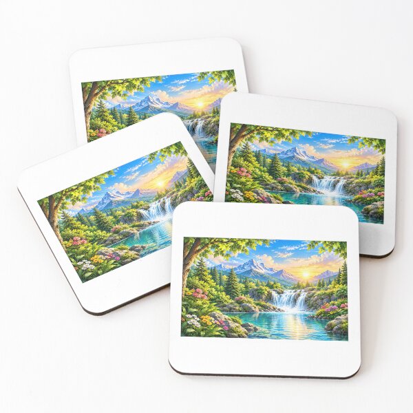 Item preview, Mountain Waterfall Sunrise Landscape designed and sold by LearnFunStore.