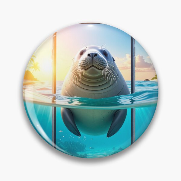 Item preview, Cute Sea Lion Emerging from Smartphone Screen Tropical Beach designed and sold by OksArtStudio.