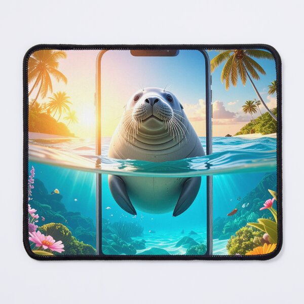 Item preview, Cute Sea Lion Emerging from Smartphone Screen Tropical Beach designed and sold by OksArtStudio.