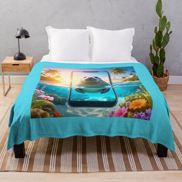 Item preview, Cute Sea Lion Emerging from Smartphone Screen Tropical Beach designed and sold by OksArtStudio.
