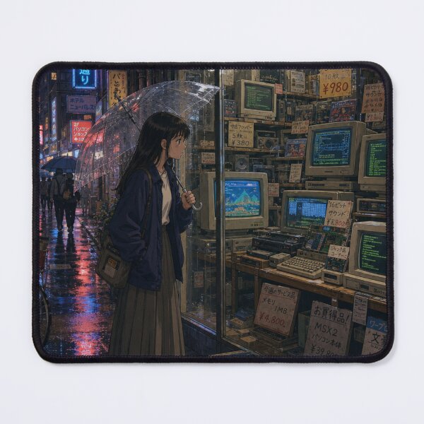 Item preview, Retro Akihabara Electronics Shop Rainy Night Anime Art designed and sold by vekotpu.