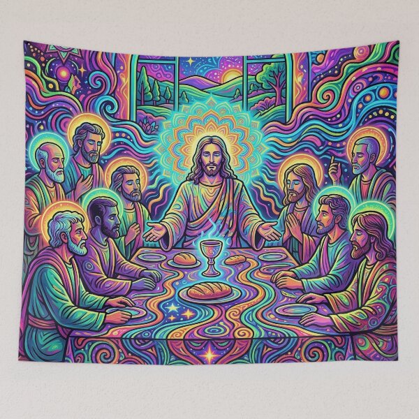 Item preview, Psychedelic Last Supper - Neon Bible Art designed and sold by Lucid Dream Pixel.