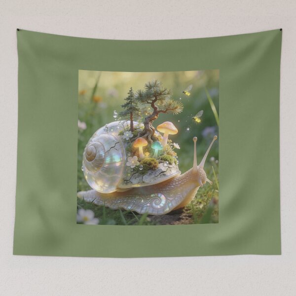 Item preview, Fantasy Snail with Bonsai Tree and Glowing Mushrooms designed and sold by OksArtStudio.