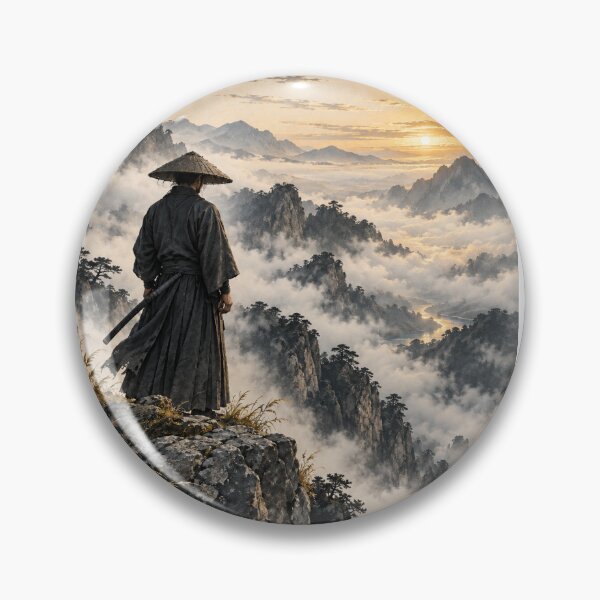 Item preview, Samurai at the Edge of Mist – Japanese Sumi-e Warrior Art designed and sold by yuryu14yutaka.