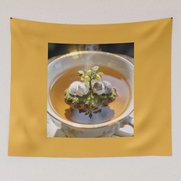 Item preview, Cute Sleeping Kittens on Lemon Tree Island in Teacup designed and sold by OksArtStudio.
