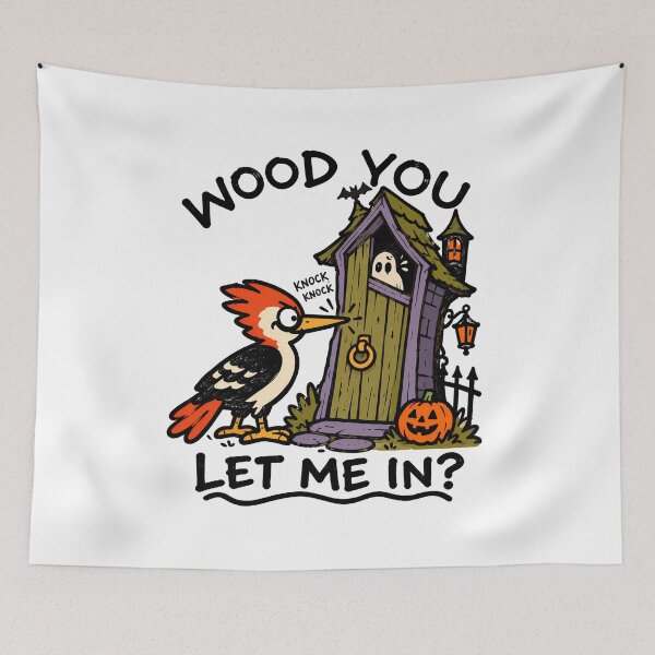 Item preview, Wood You Let Me In Funny Halloween Woodpecker & Ghost Pun designed and sold by NatureStyle555.