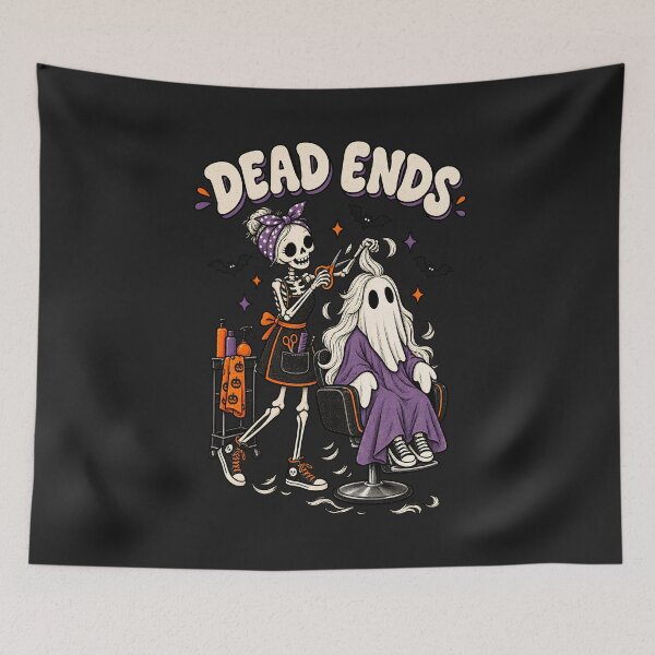 Item preview, Dead Ends Skeleton Shirt, Funny Hairdresser Halloween Tee, Retro Spooky Season Hair Stylist TShirt designed and sold by greatmar1.
