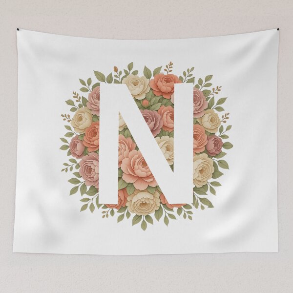 Item preview, White Letter N Floral Monogram designed and sold by ITCHAWAWAA.