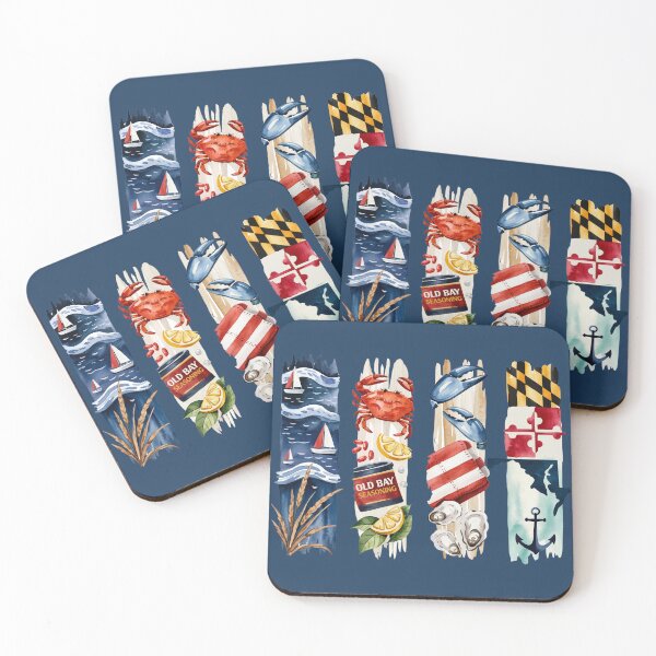 Item preview, Maryland Coastal Watercolor – Crabs, Old Bay & Flag designed and sold by Marie Gems.