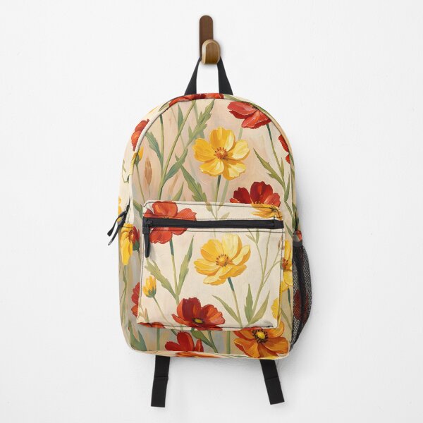 Item preview, Red and Yellow Cosmos Wildflowers Oil Painting Floral Pattern designed and sold by ZanyPaintbrush.